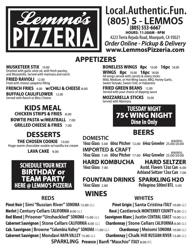 image of Lemmo's Pizzeria Menu 2